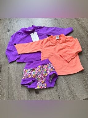 Big Elephant Toddler Rash Guard Set 3PC Purple Coral Floral Swim Size 90 (2T)